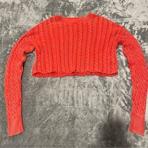 Red Cable Knit Cropped Sweater